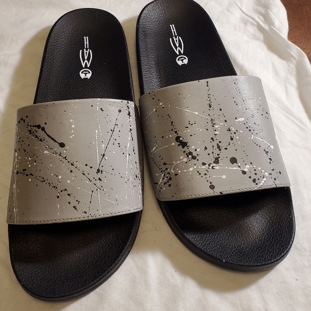 Men Grey Splatter Slides - image 1